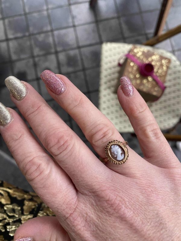 9k vintage gouden ring met camee