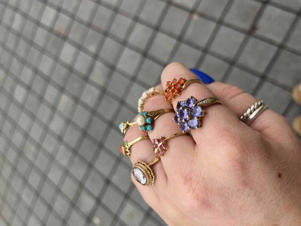 9k vintage gouden ring tanzaniet en diamant - Afbeelding 4