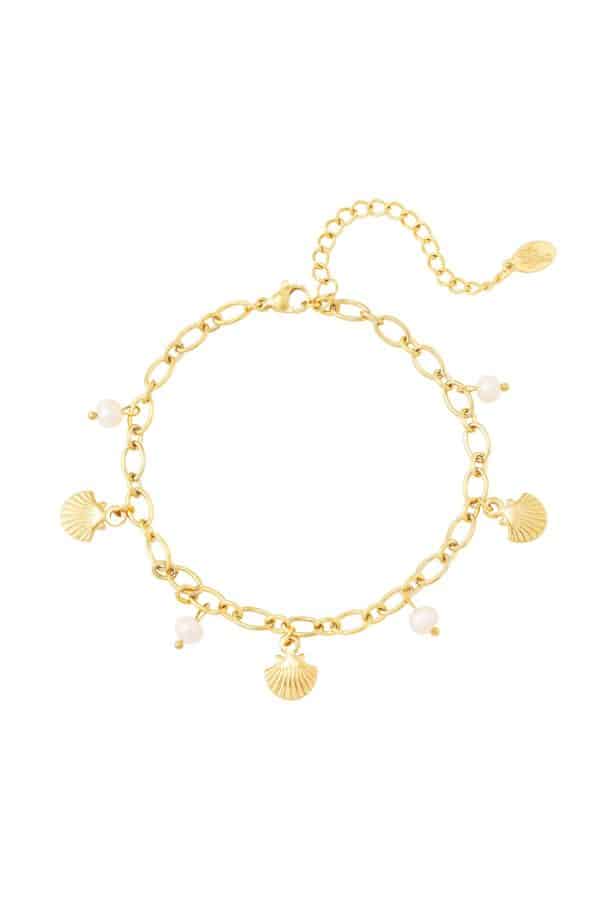 Enkelbandje schelpen en parels Goud Stainless Steel