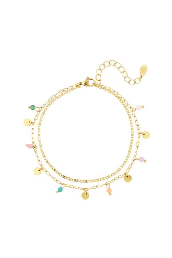 Enkelbandje dubbele ketting met bedels Goud Stainless Steel