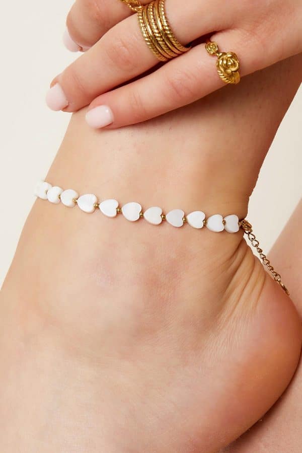 stainless steel Hart enkelbandje - Strandcollectie Wit goud Schelpjes