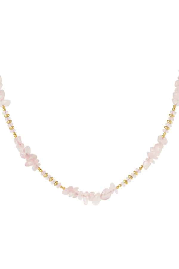 Ketting verschillende kralen - Natuurstenen collectie Pink  Gold Stone