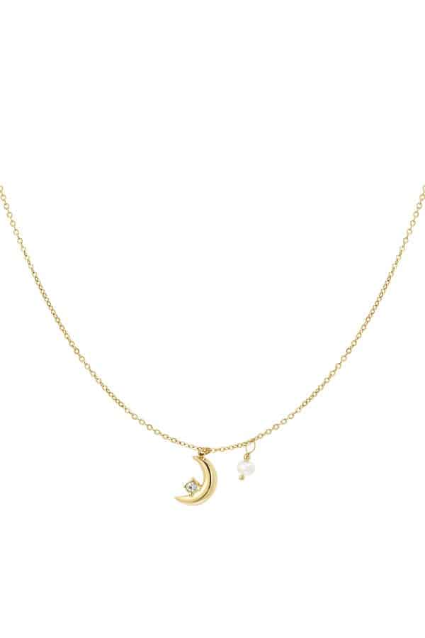 Ketting maantje met parel - Goud Stainless Steel