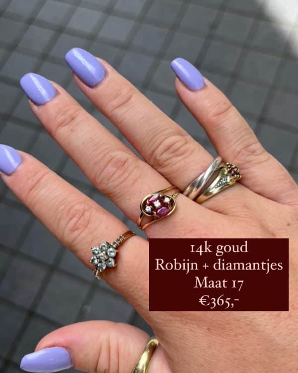 14k ring met robijn en diamant - Afbeelding 4
