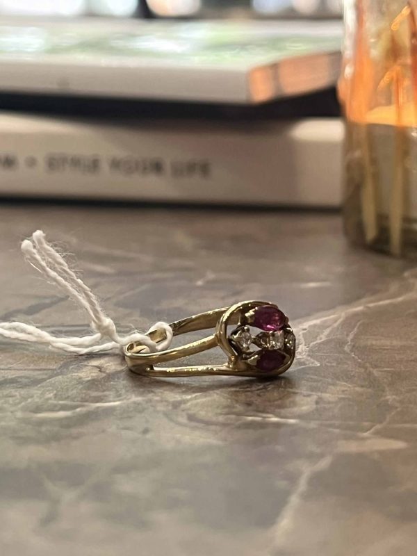 14k ring met robijn en diamant - Afbeelding 2