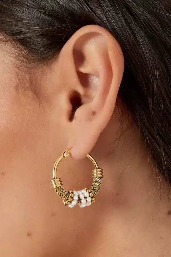 Oorbellen bohemian parel - goud