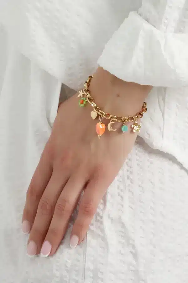 Bedel armband met gekleurde bedels - goud - Afbeelding 2