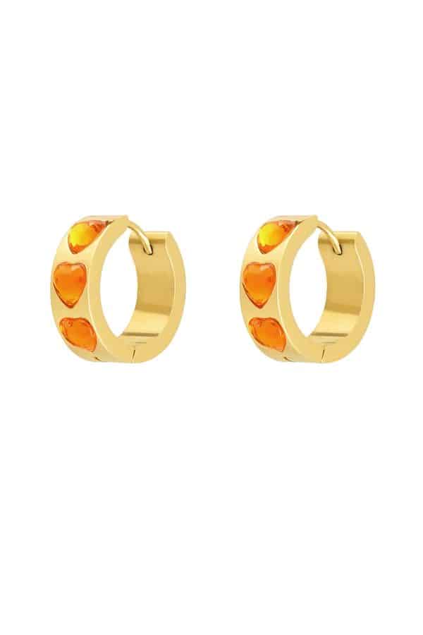 Oorbellen hartjes steentjes - goud/oranje