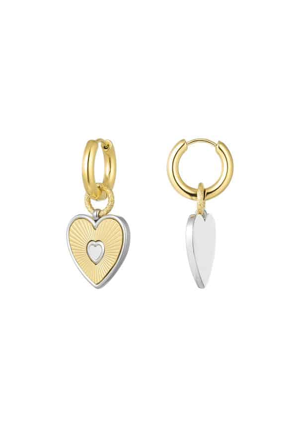 Oorbellen hartjes - goud/zilver