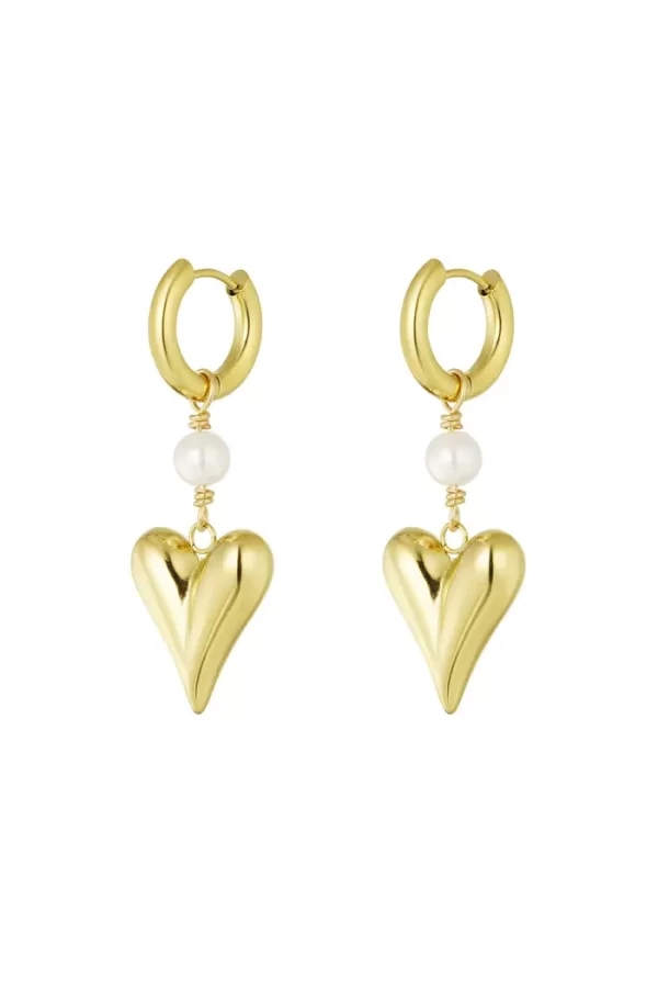 Oorbel met parel en hartjes hanger - goud