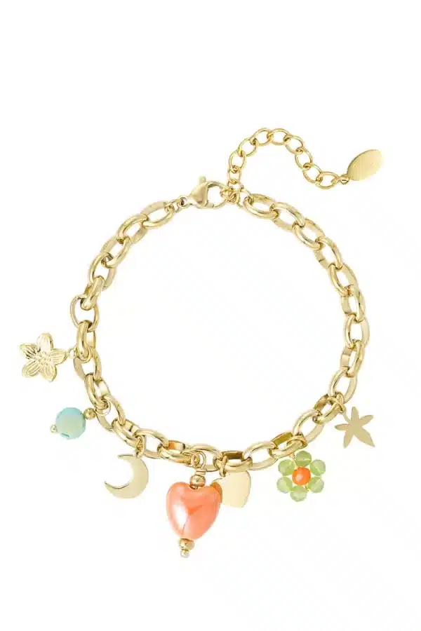 Bedel armband met gekleurde bedels - goud