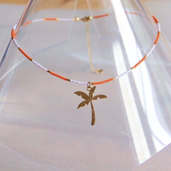 Miyuki ketting met PALM – lila/oranje/goud